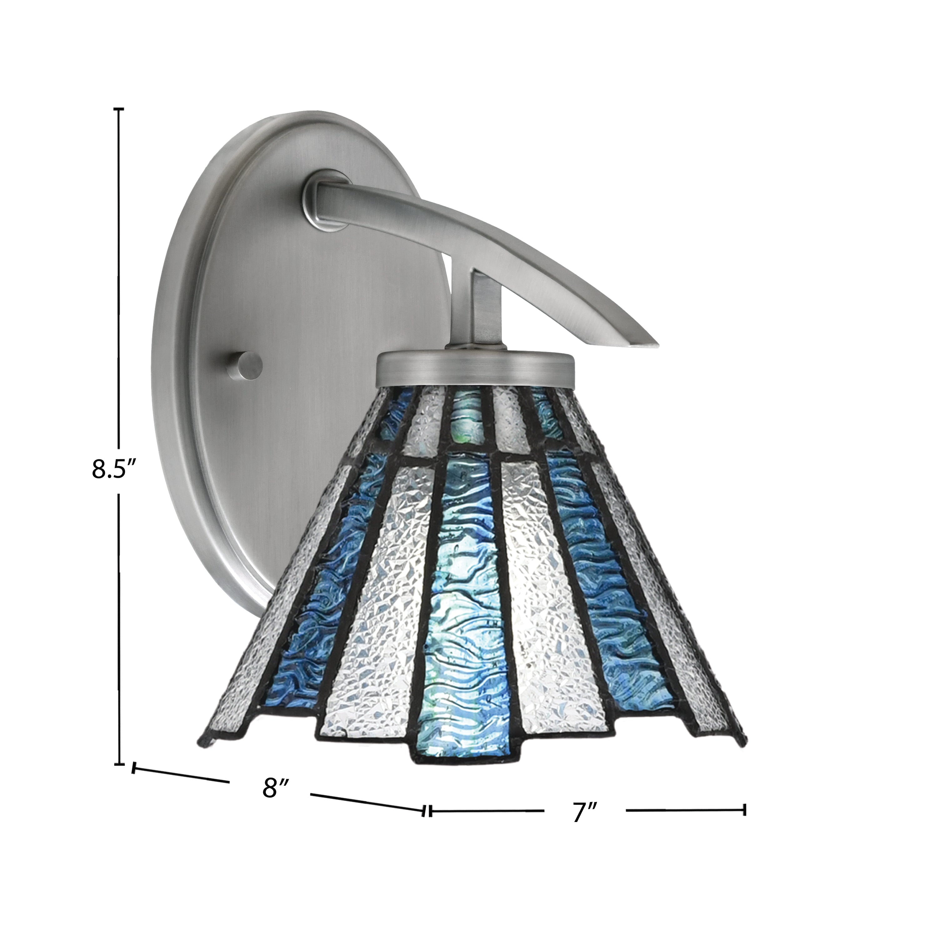 Kurve One Light Wall Sconce in Graphite with 7" Sea Ice Art Glass Shade