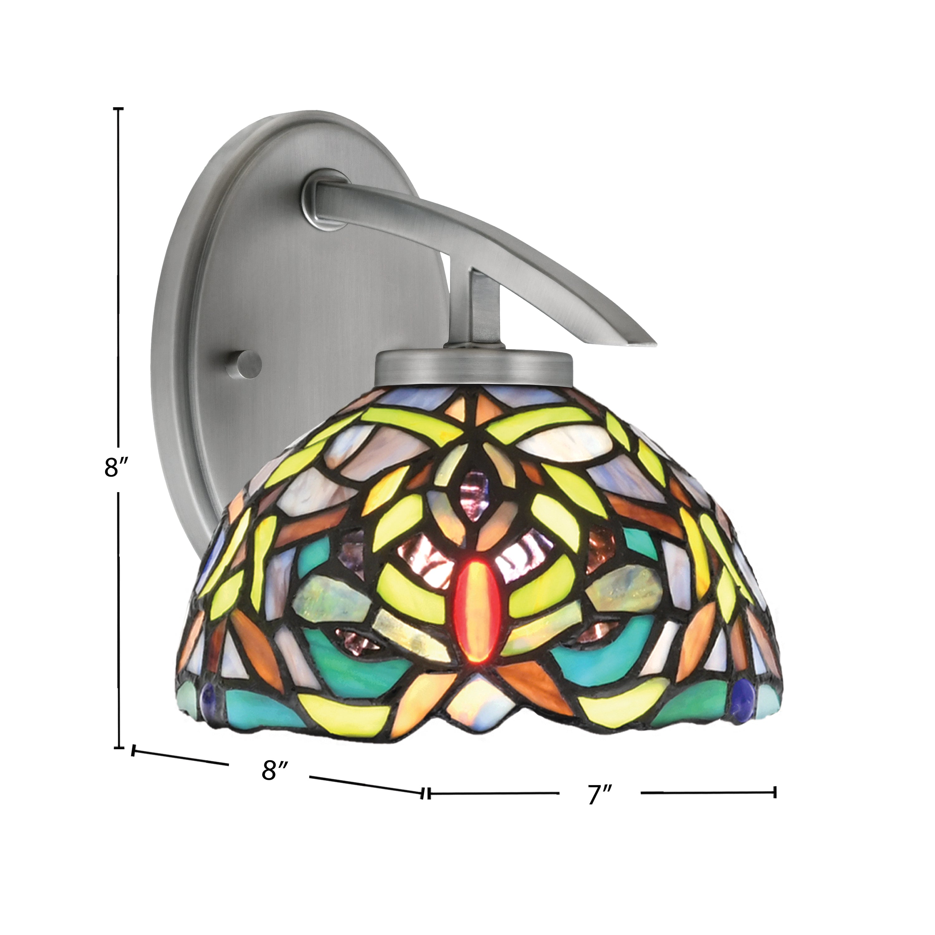 Kurve One Light Wall Sconce in Graphite with 7" Kaleidoscope Art Glass Shade