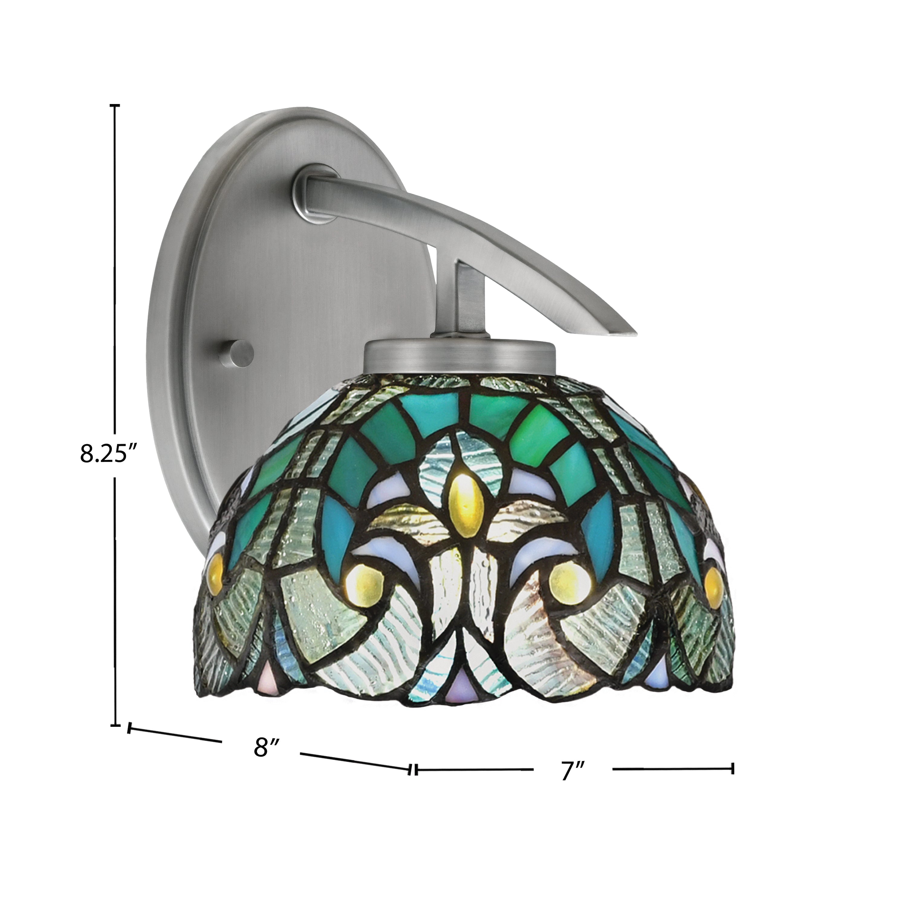Kurve One Light Wall Sconce in Graphite with 7" Turquoise Cypress Art Glass Shade