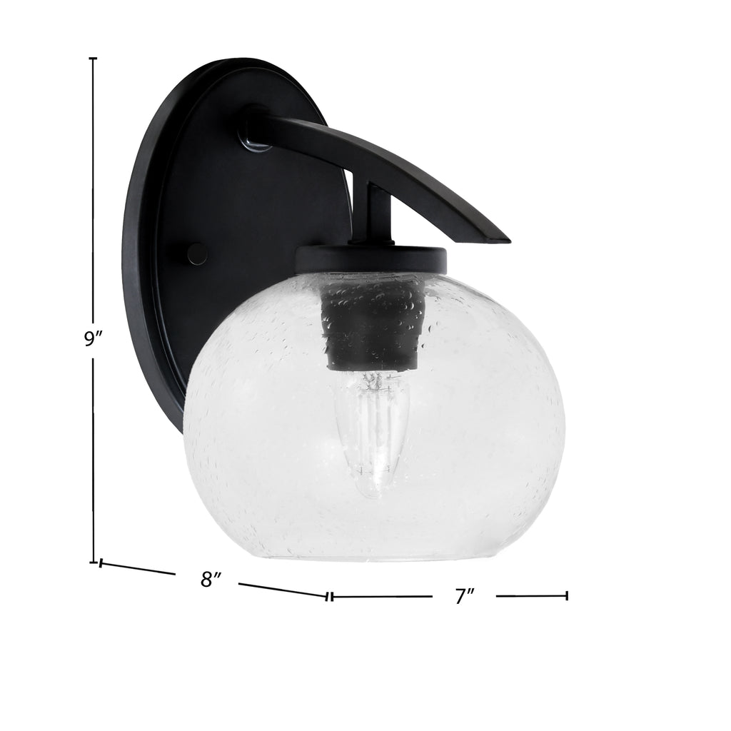 Kurve One Light Wall Sconce in Matte Black with 7" Clear Bubble Shade