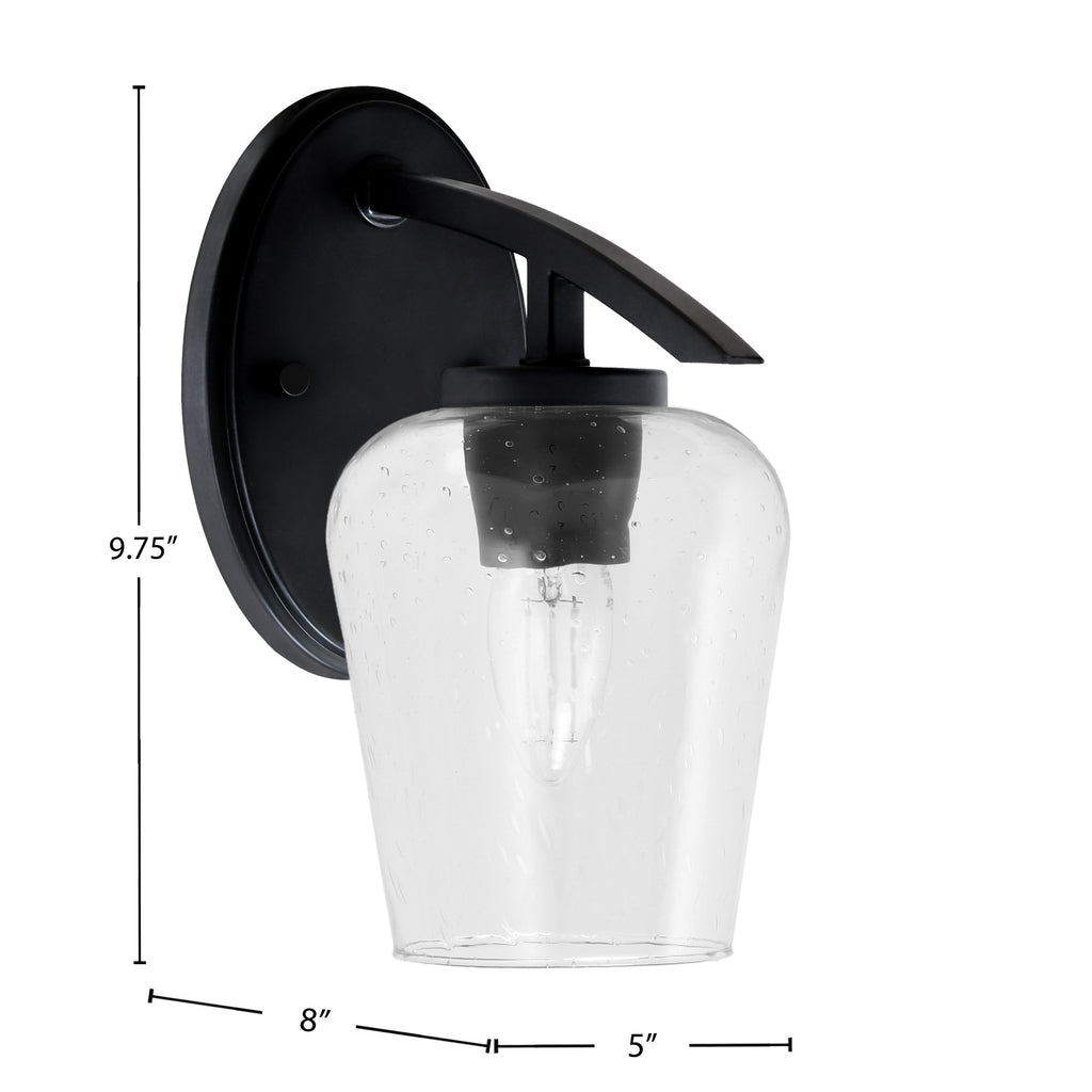 Kurve One Light Wall Sconce in Matte Black with 5" Clear Bubble Shade