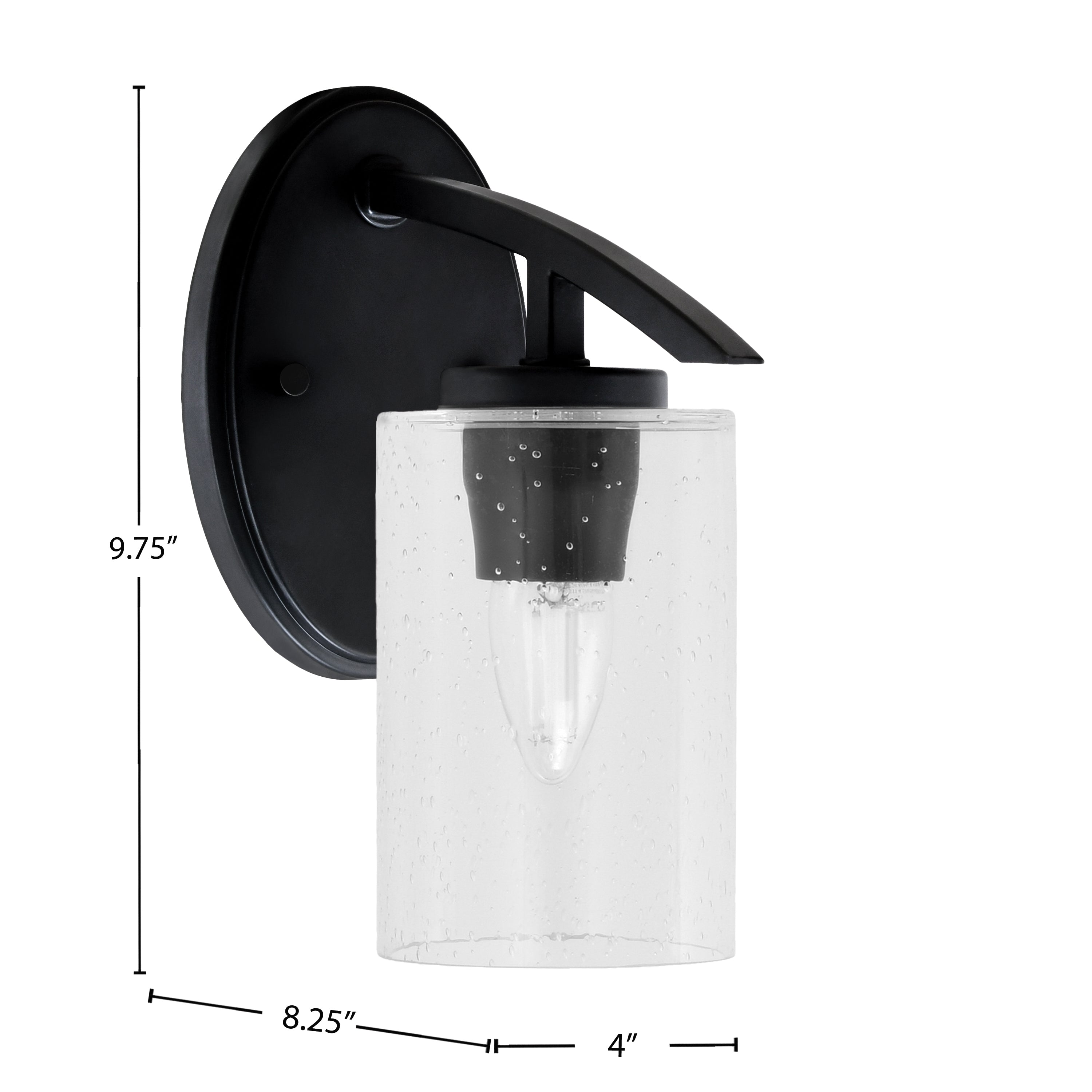 Kurve One Light Wall Sconce in Matte Black with 4" Clear Bubble Shade