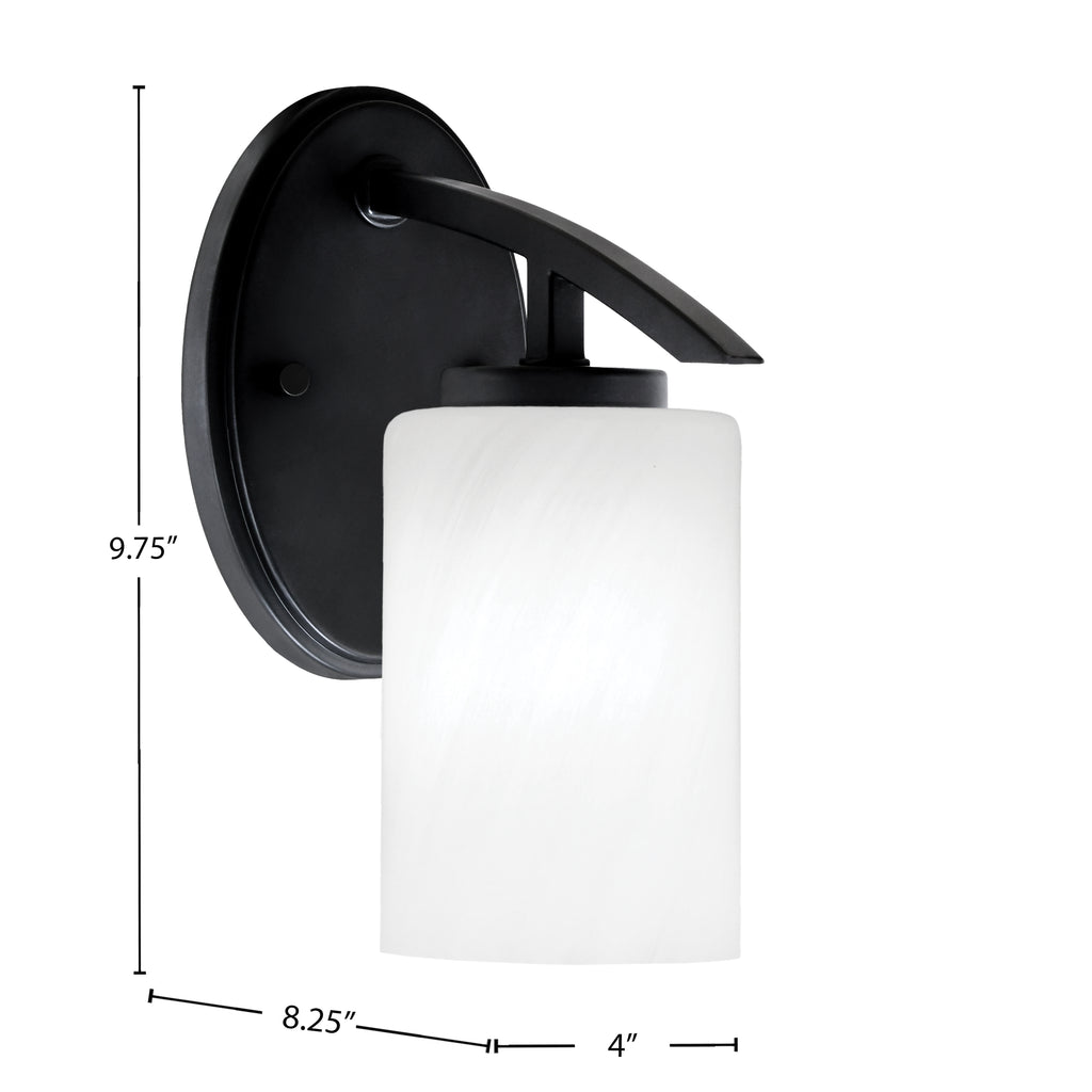 Kurve One Light Wall Sconce in Matte Black with 4" White Marble Shade