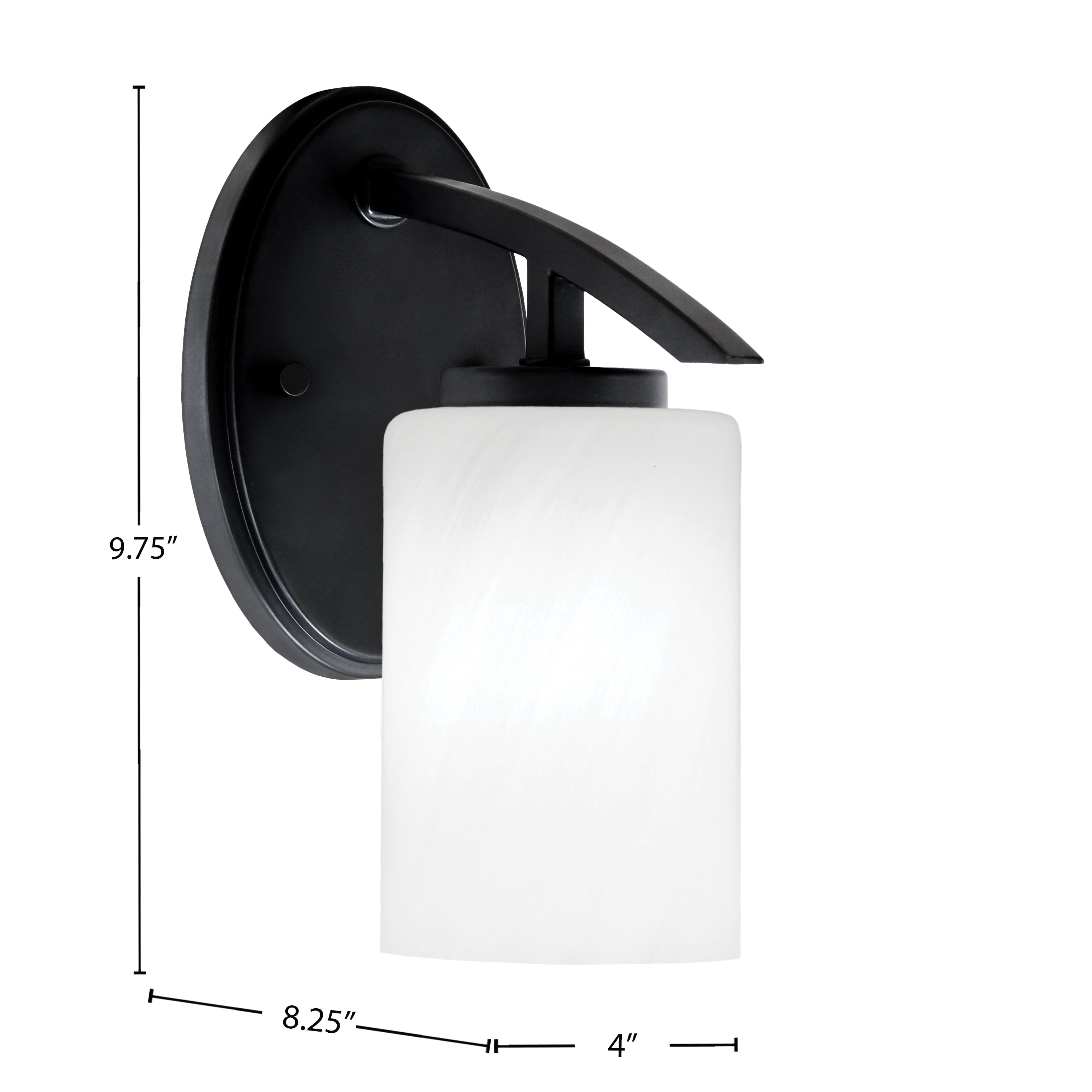 Kurve One Light Wall Sconce in Matte Black with 4" White Marble Shade
