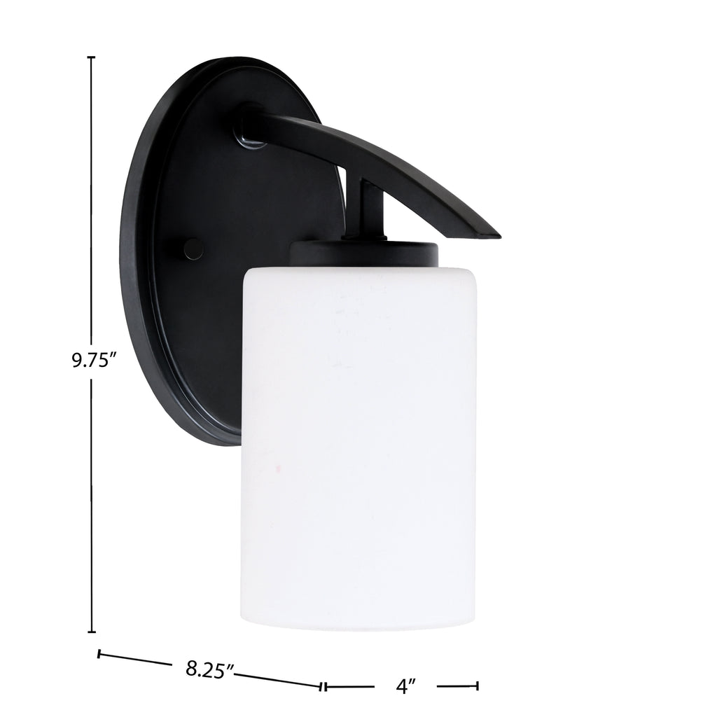 Kurve One Light Wall Sconce in Matte Black with 4" White Muslin Shade