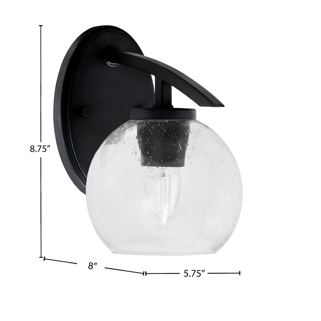 Kurve One Light Wall Sconce in Matte Black with 5.75" Clear Bubble Shade