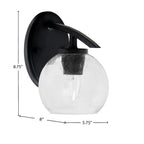 Kurve One Light Wall Sconce in Matte Black with 5.75" Clear Bubble Shade