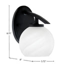 Kurve One Light Wall Sconce in Matte Black with 5.75" White Marble Shade