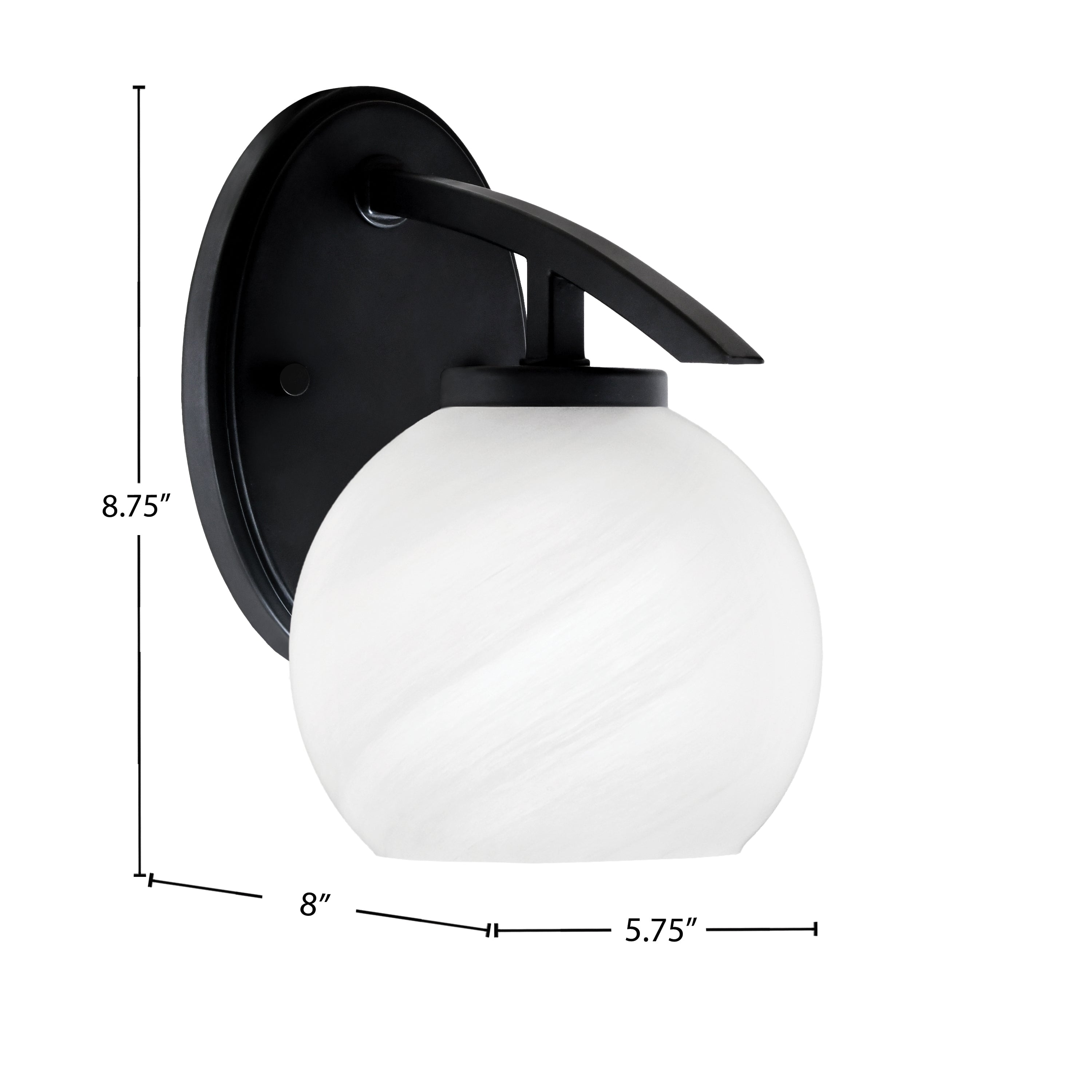 Kurve One Light Wall Sconce in Matte Black with 5.75" White Marble Shade