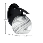 Kurve One Light Wall Sconce in Matte Black with 5.75" Onyx Swirl Shade
