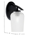 Kurve One Light Wall Sconce in Matte Black with 5" Clear Textured Shade