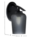 Kurve One Light Wall Sconce in Matte Black with 5" Smoke Textured Shade
