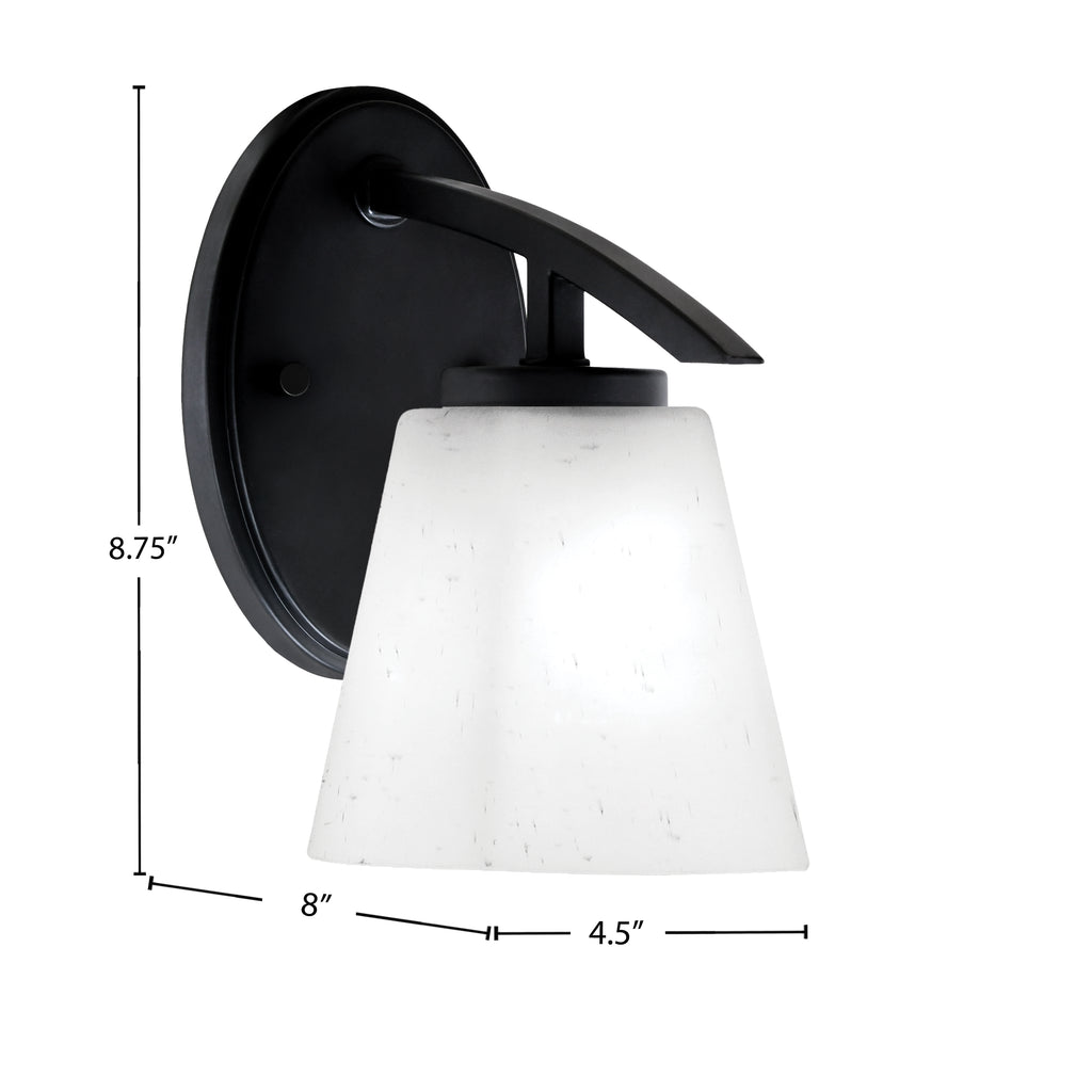 Kurve One Light Wall Sconce in Matte Black with 4.5" Square White Muslin Shade