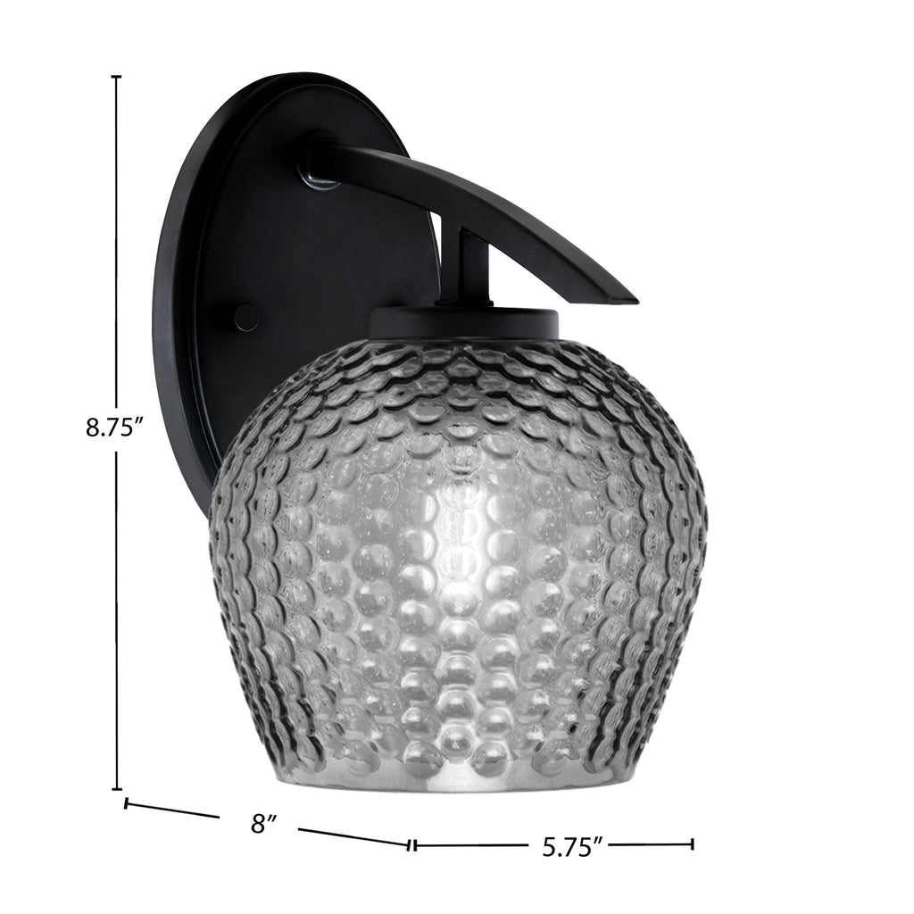 Kurve One Light Wall Sconce in Matte Black with 6" Smoke Textured Shade