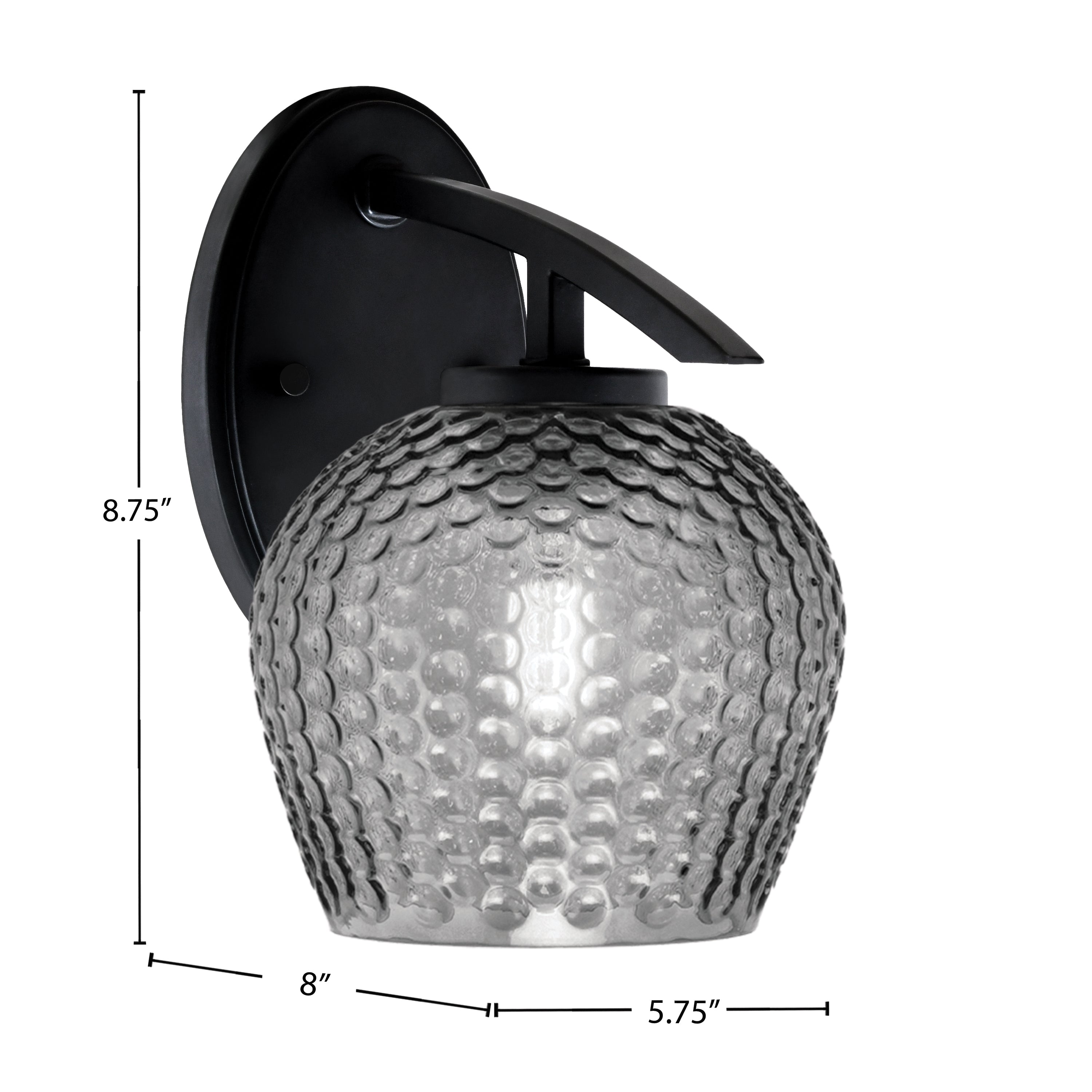 Kurve One Light Wall Sconce in Matte Black with 6" Smoke Textured Shade