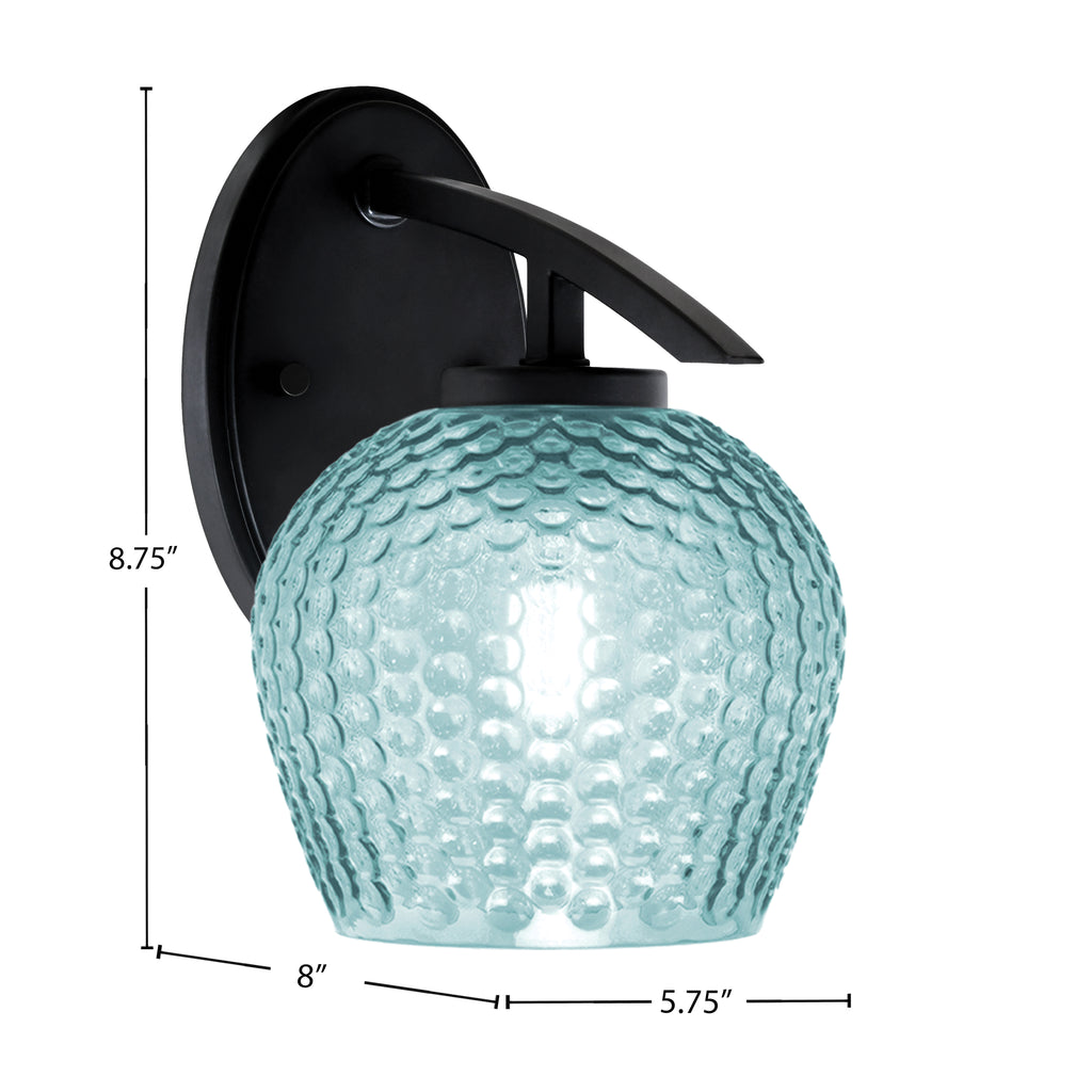 Kurve One Light Wall Sconce in Matte Black with 6" Turquoise Textured Shade