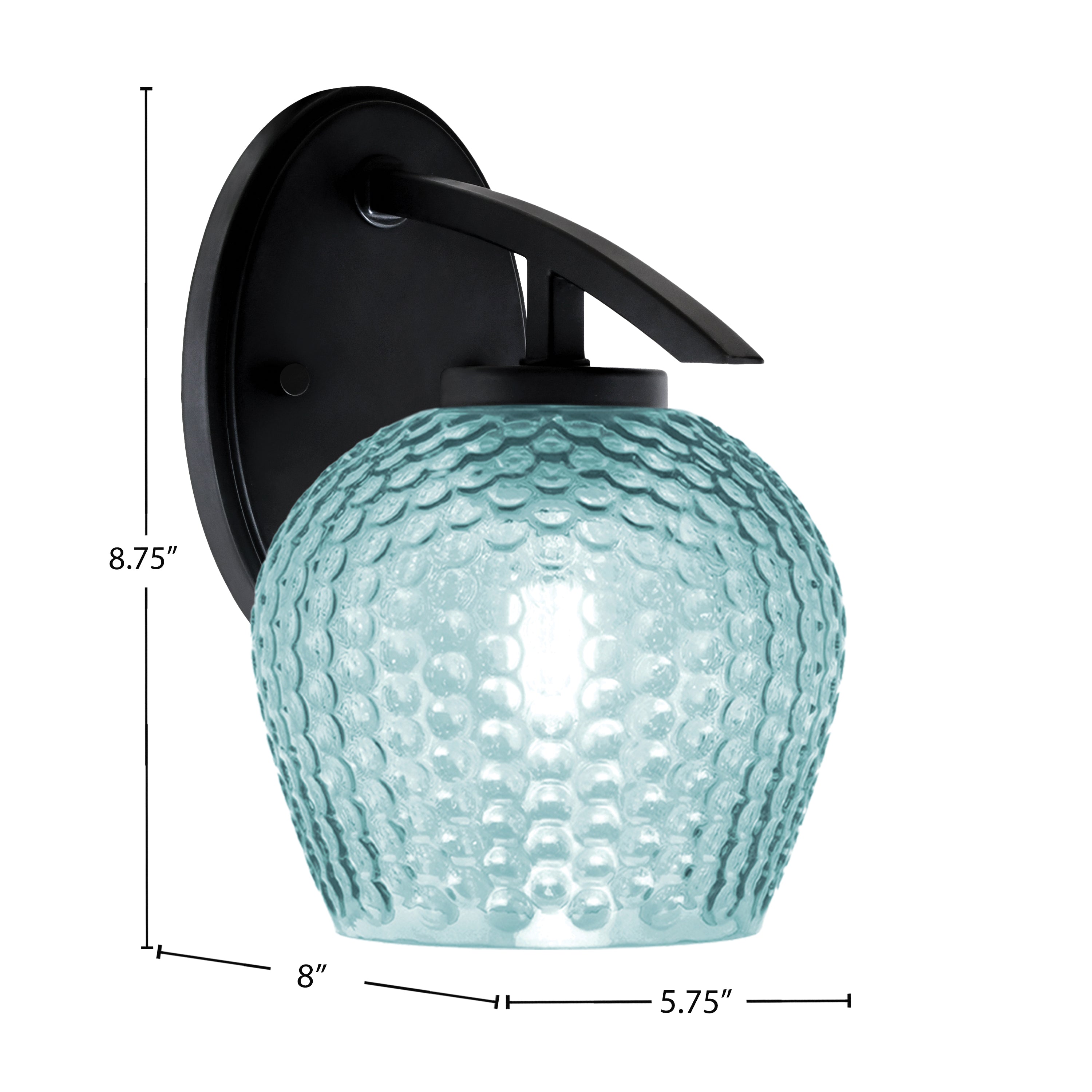 Kurve One Light Wall Sconce in Matte Black with 6" Turquoise Textured Shade