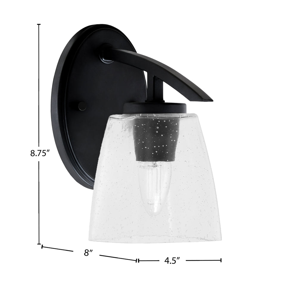 Kurve One Light Wall Sconce in Matte Black with 4.5" Square Clear Bubble Shade