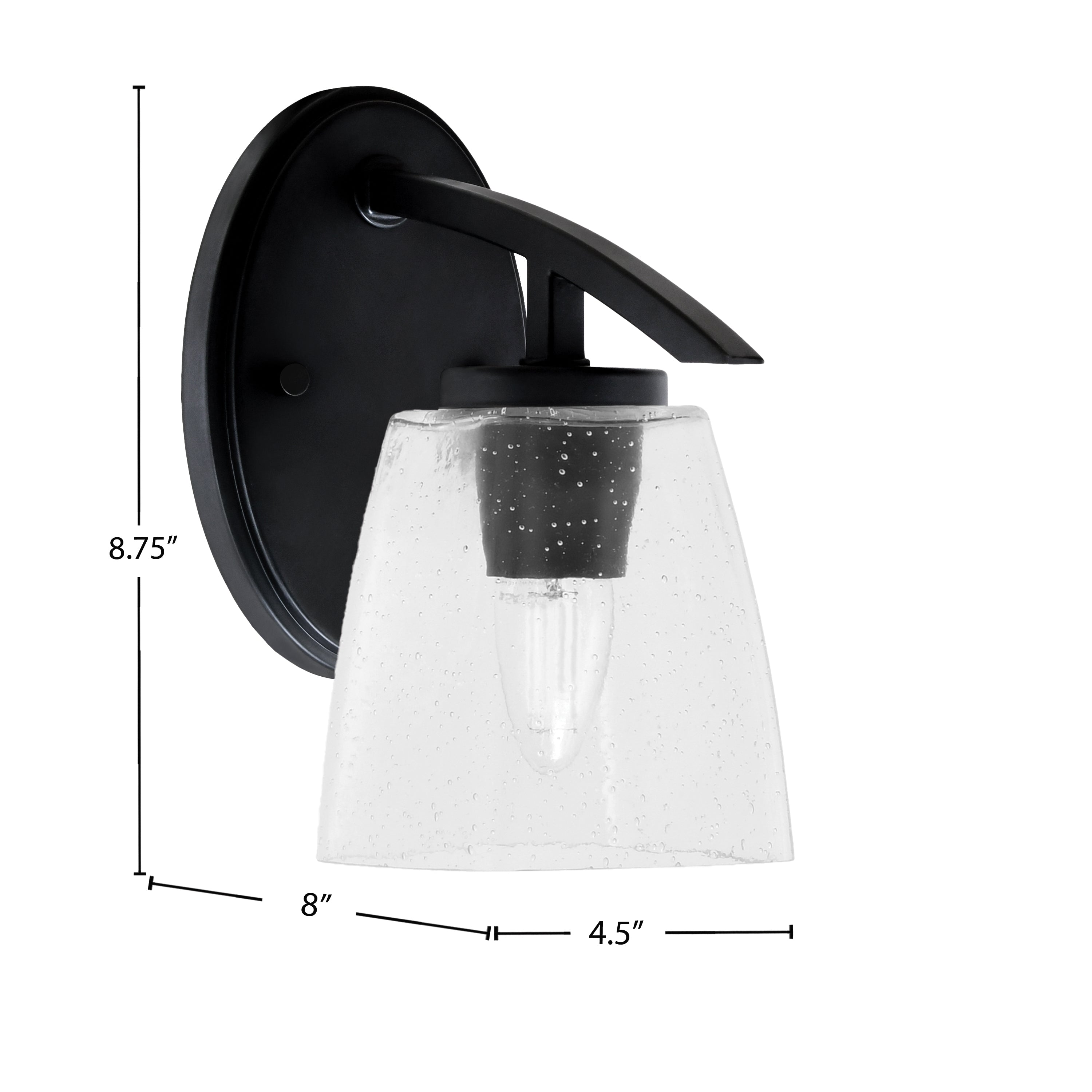 Kurve One Light Wall Sconce in Matte Black with 4.5" Square Clear Bubble Shade