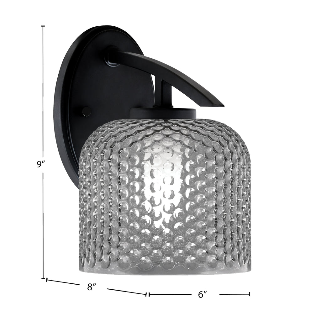 Kurve One Light Wall Sconce in Matte Black with 6" Smoke Textured Shade