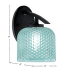 Kurve One Light Wall Sconce in Matte Black with 6" Turquoise Textured Shade