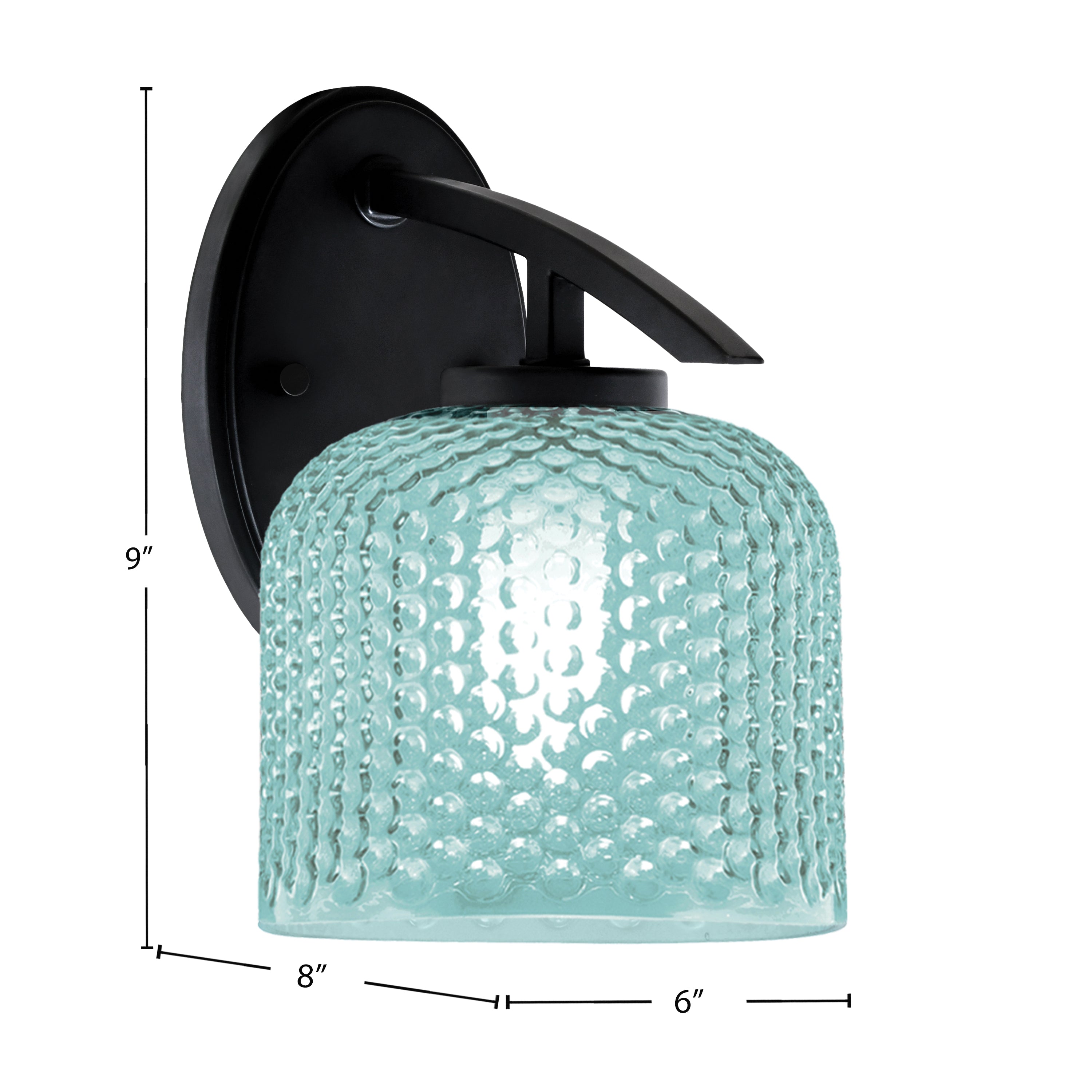 Kurve One Light Wall Sconce in Matte Black with 6" Turquoise Textured Shade