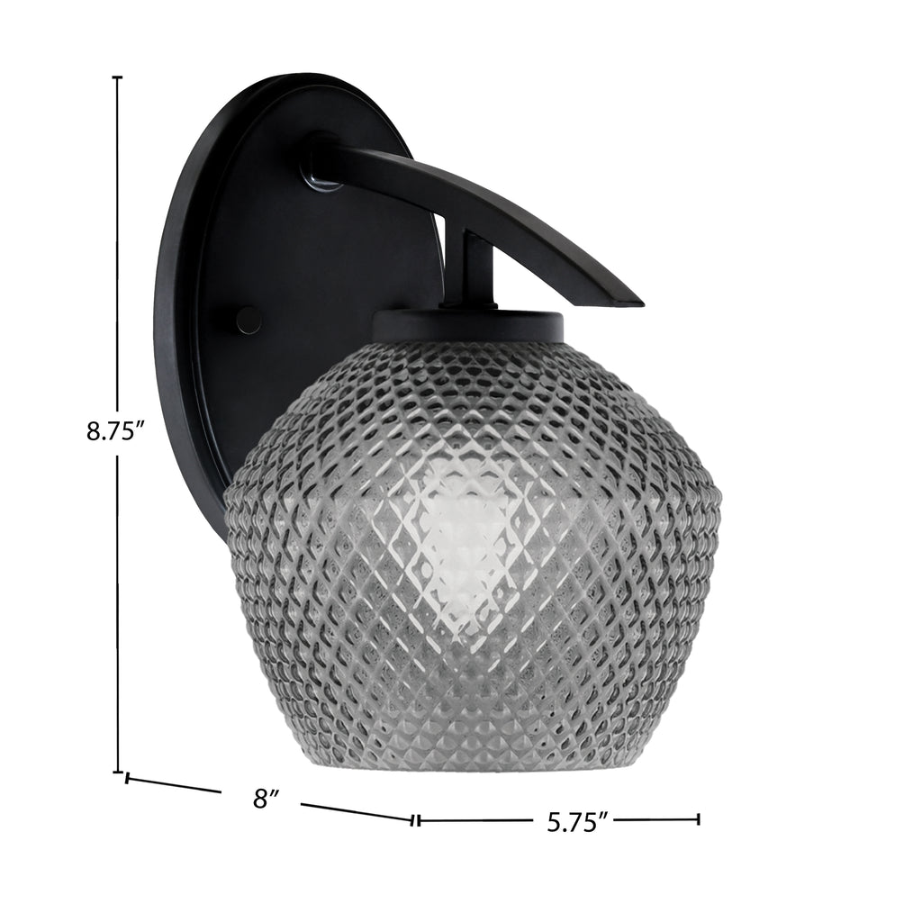 Kurve One Light Wall Sconce in Matte Black with 6" Smoke Textured Shade