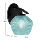 Kurve One Light Wall Sconce in Matte Black with 6" Turquoise Textured Shade