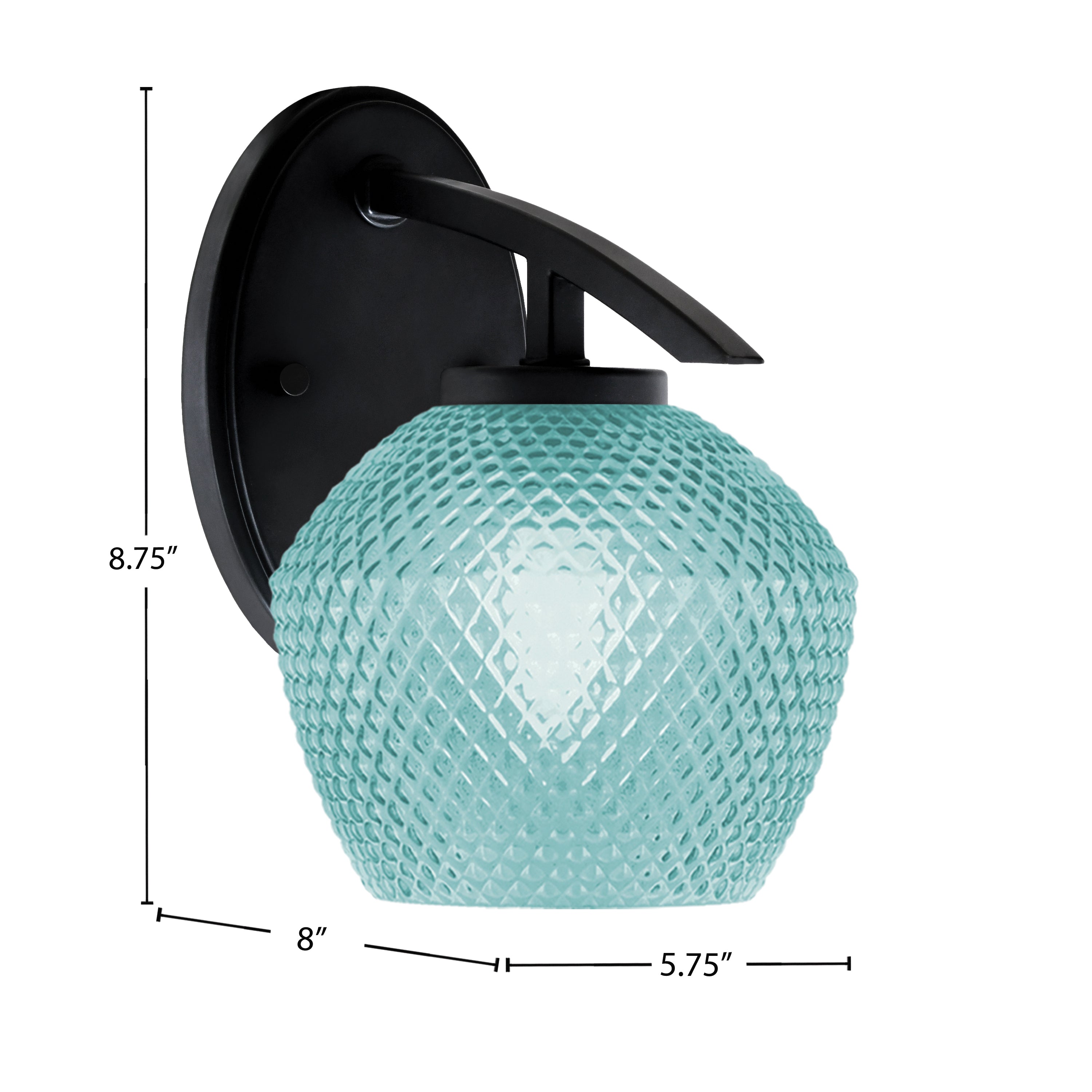 Kurve One Light Wall Sconce in Matte Black with 6" Turquoise Textured Shade
