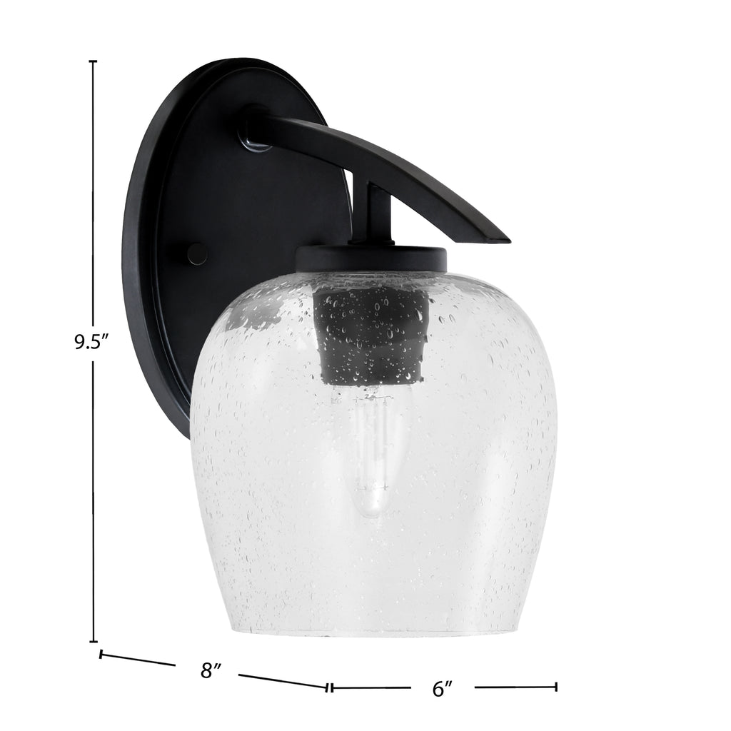 Kurve One Light Wall Sconce in Matte Black with 6" Clear Bubble Shade