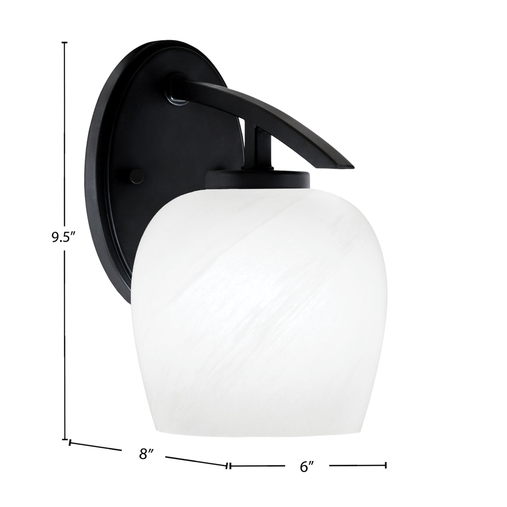Kurve One Light Wall Sconce in Matte Black with 6" White Marble Shade