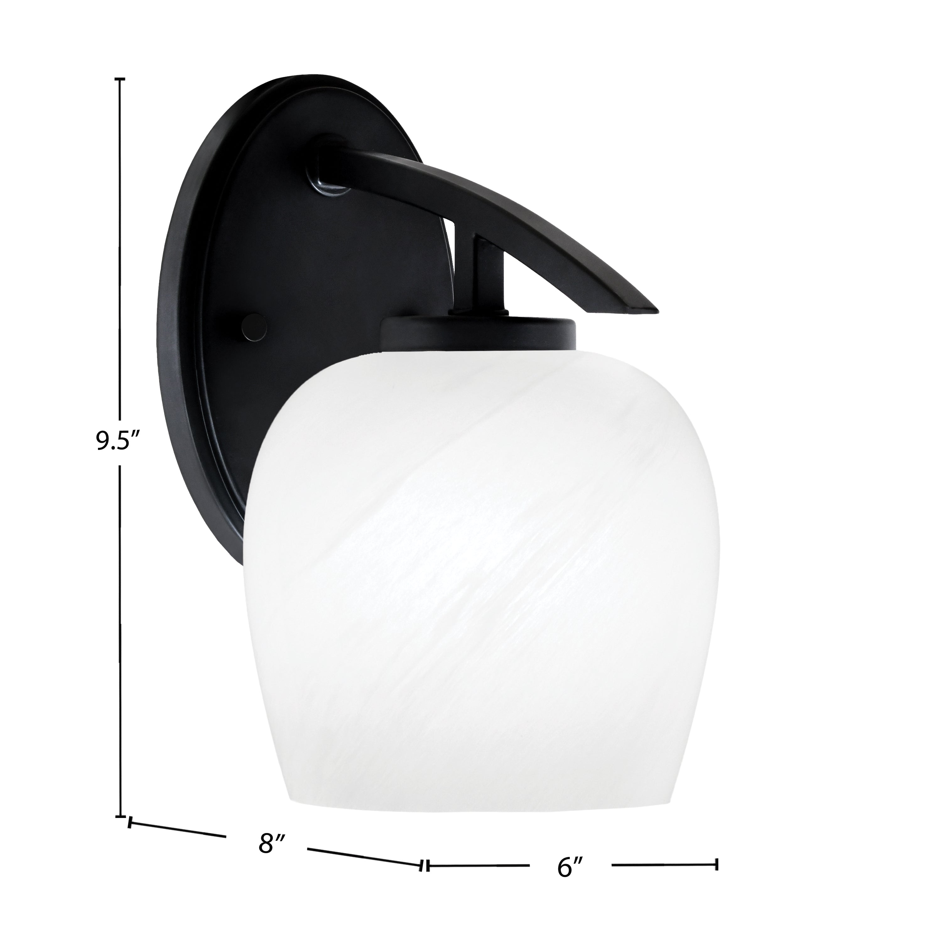 Kurve One Light Wall Sconce in Matte Black with 6" White Marble Shade