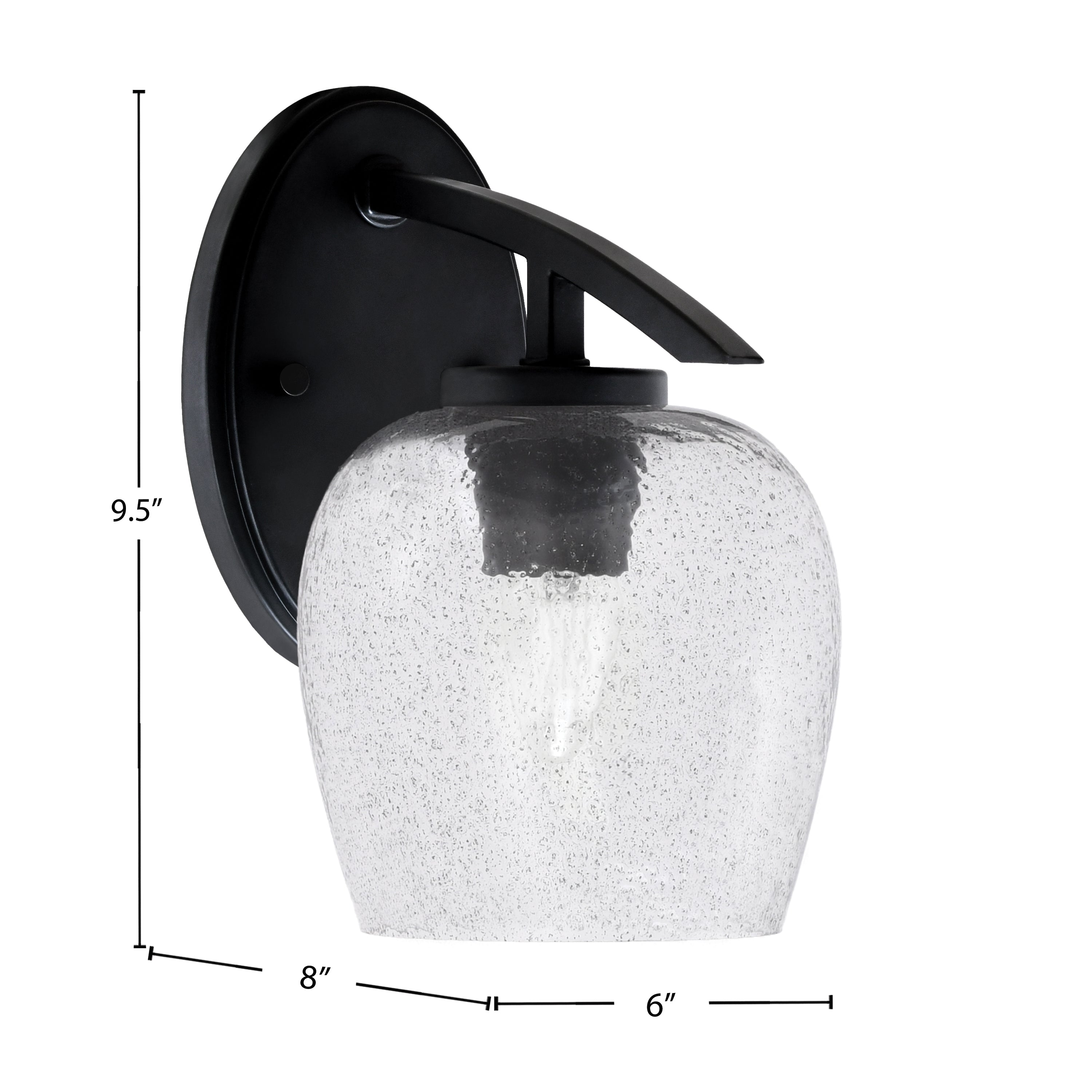 Kurve One Light Wall Sconce in Matte Black with 6" Smoke Bubble Shade