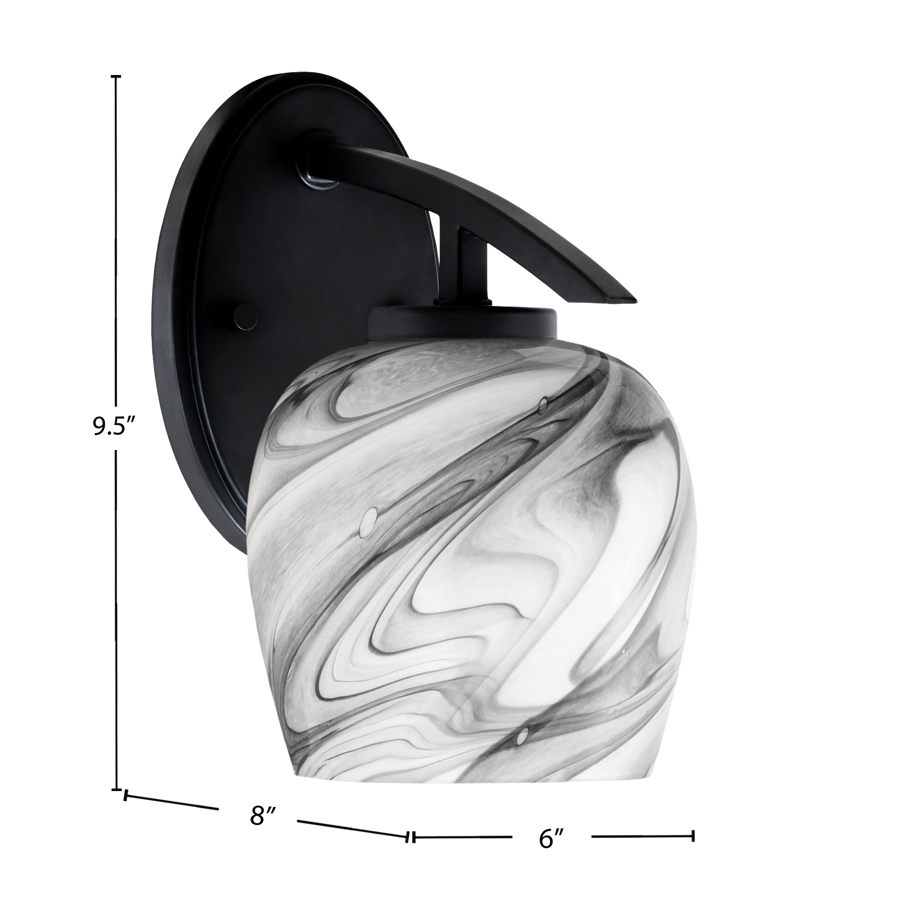 Kurve One Light Wall Sconce in Matte Black with 6" Onyx Swirl Shade