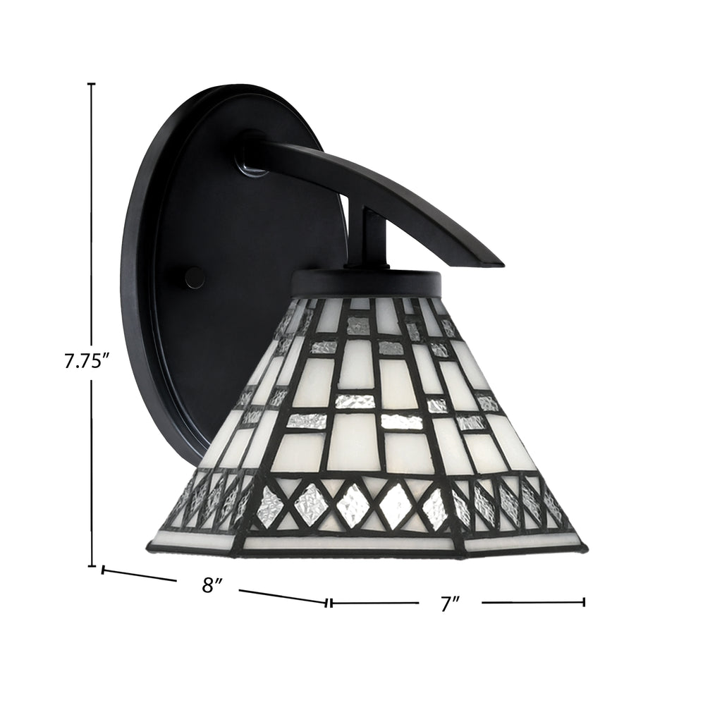 Kurve One Light Wall Sconce in Matte Black with 7" Pewter Art Glass Shade