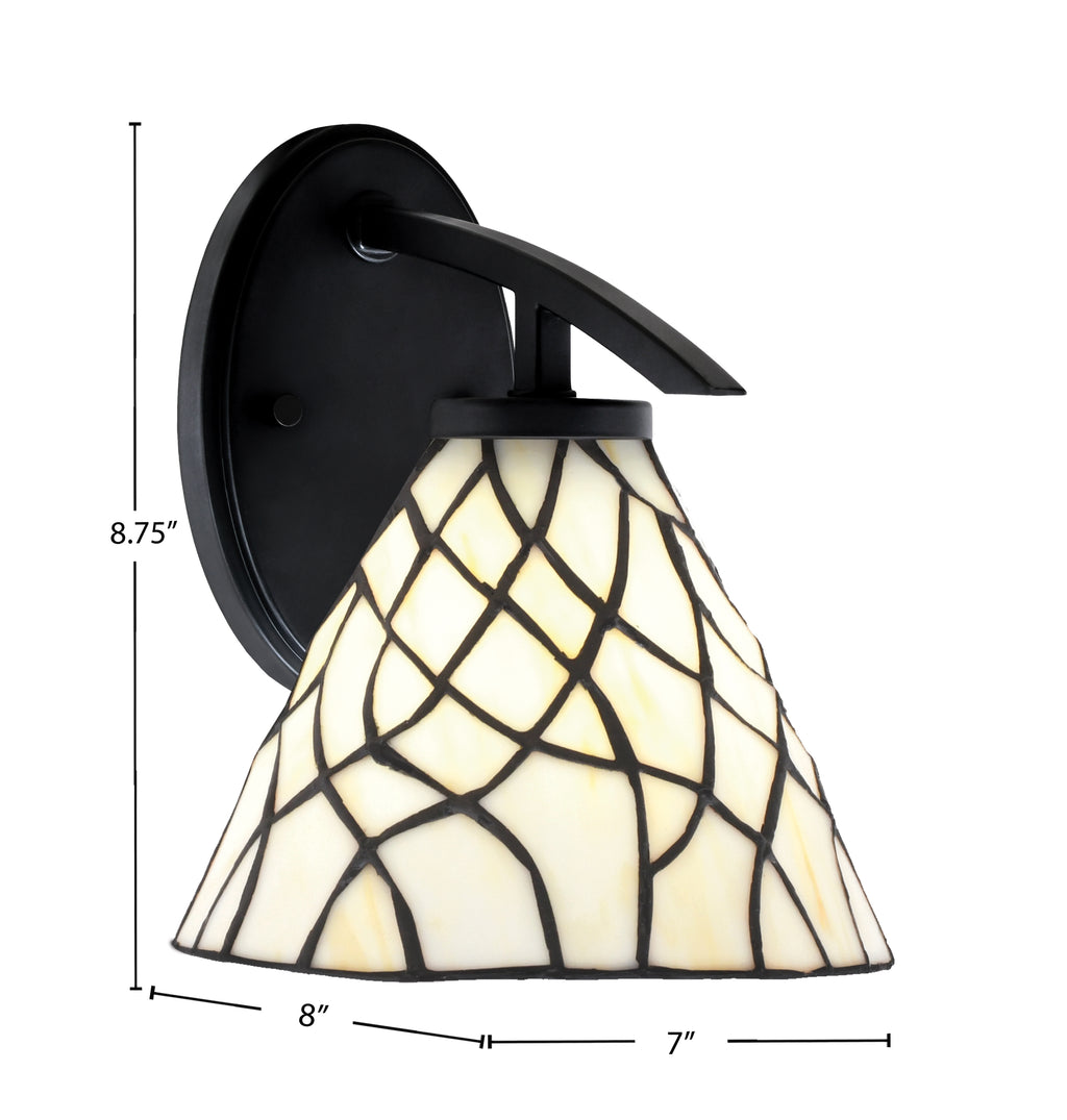 Kurve One Light Wall Sconce in Matte Black with 7" Sandhill Art Glass Shade