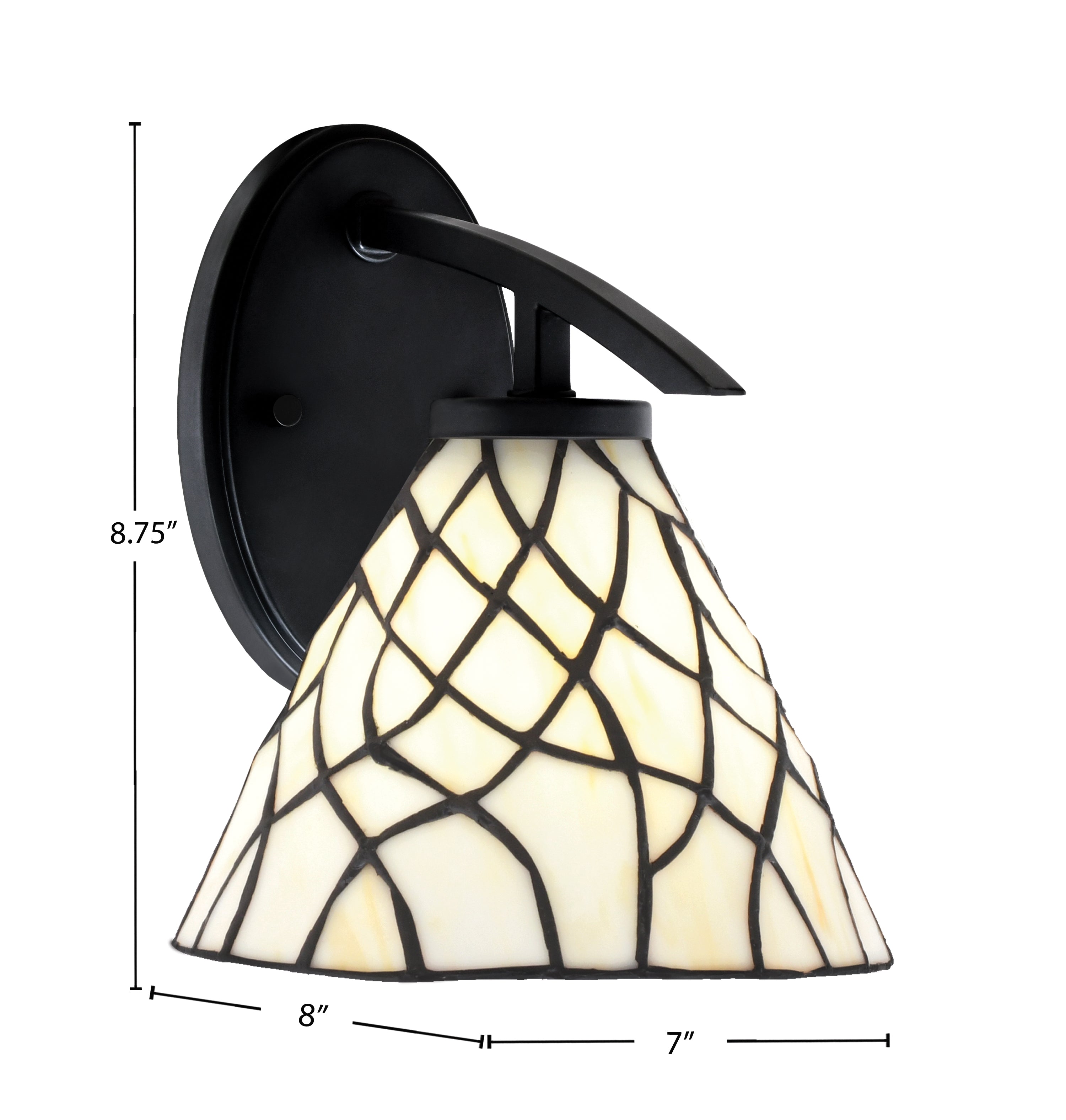 Kurve One Light Wall Sconce in Matte Black with 7" Sandhill Art Glass Shade
