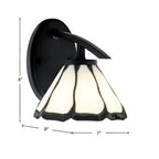 Kurve One Light Wall Sconce in Matte Black with 7" Pearl & Black Flair Art Glass Shade