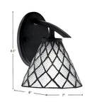 Kurve One Light Wall Sconce in Matte Black with 7" Diamond Ice Art Glass Shade