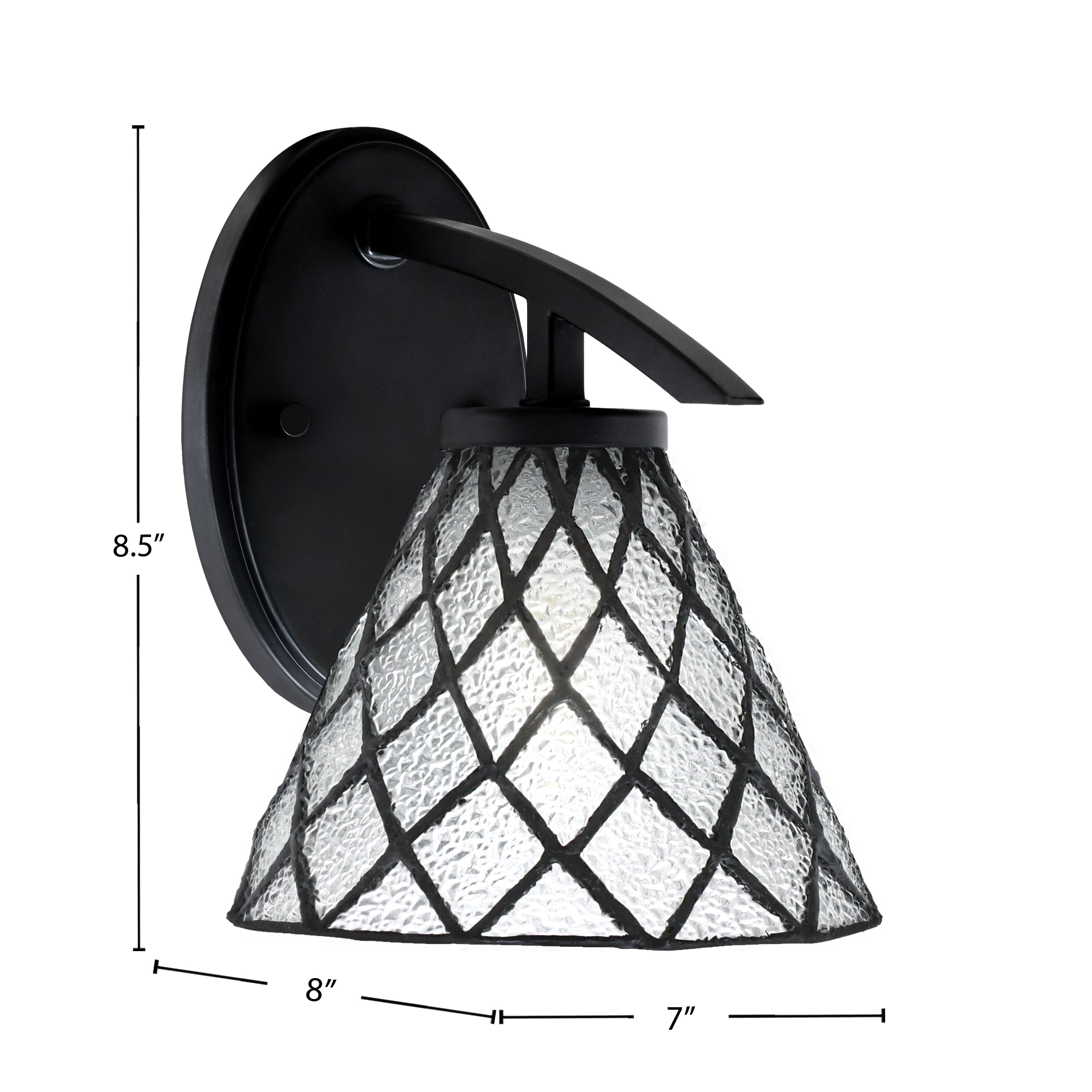 Kurve One Light Wall Sconce in Matte Black with 7" Diamond Ice Art Glass Shade