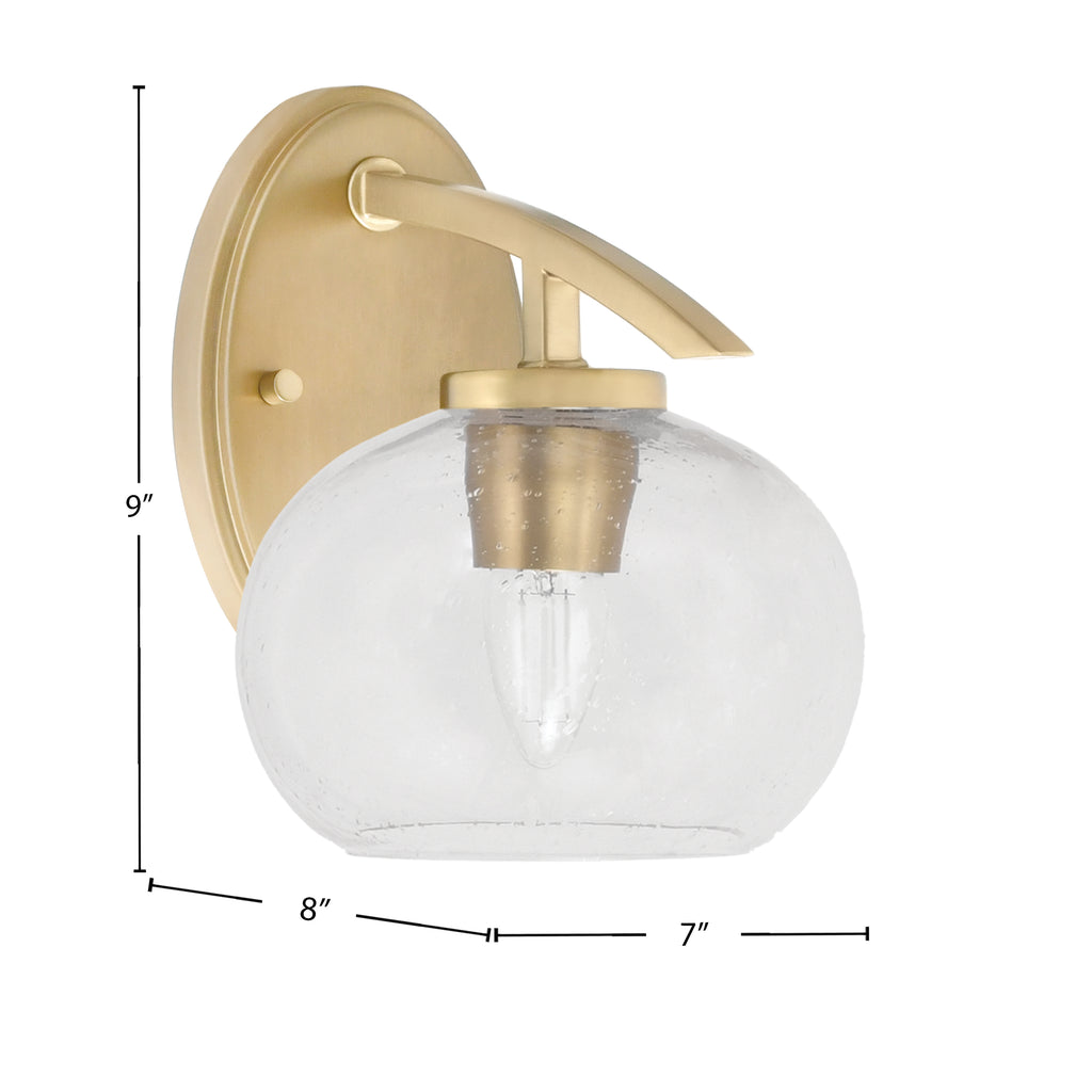 Kurve One Light Wall Sconce in New Age Brass with Clear Bubble Shade