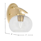 Kurve One Light Wall Sconce in New Age Brass with Clear Bubble Shade