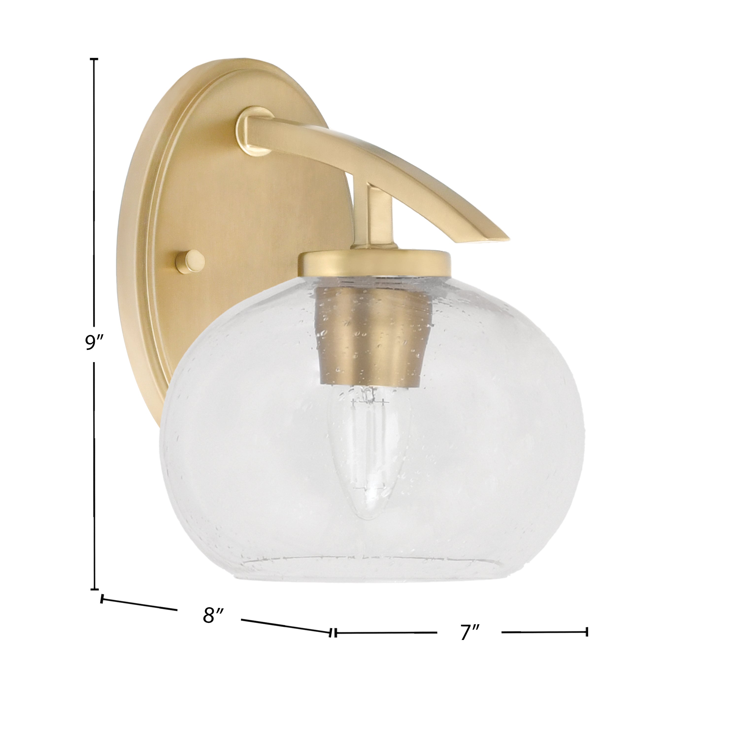 Kurve One Light Wall Sconce in New Age Brass with Clear Bubble Shade