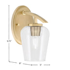 Kurve One Light Wall Sconce in New Age Brass with Clear Bubble Shade
