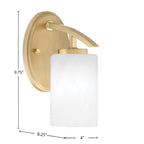 Kurve One Light Wall Sconce in New Age Brass with White Marble Glass Shade