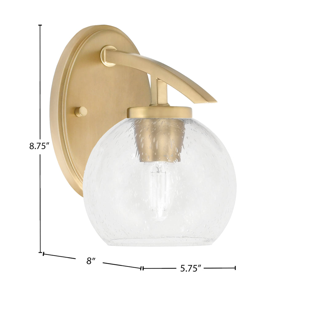 Kurve One Light Wall Sconce in New Age Brass with Clear Bubble Glass Shade