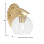 Kurve One Light Wall Sconce in New Age Brass with Clear Bubble Glass Shade