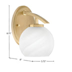 Kurve One Light Wall Sconce in New Age Brass with White Marble Glass Shade