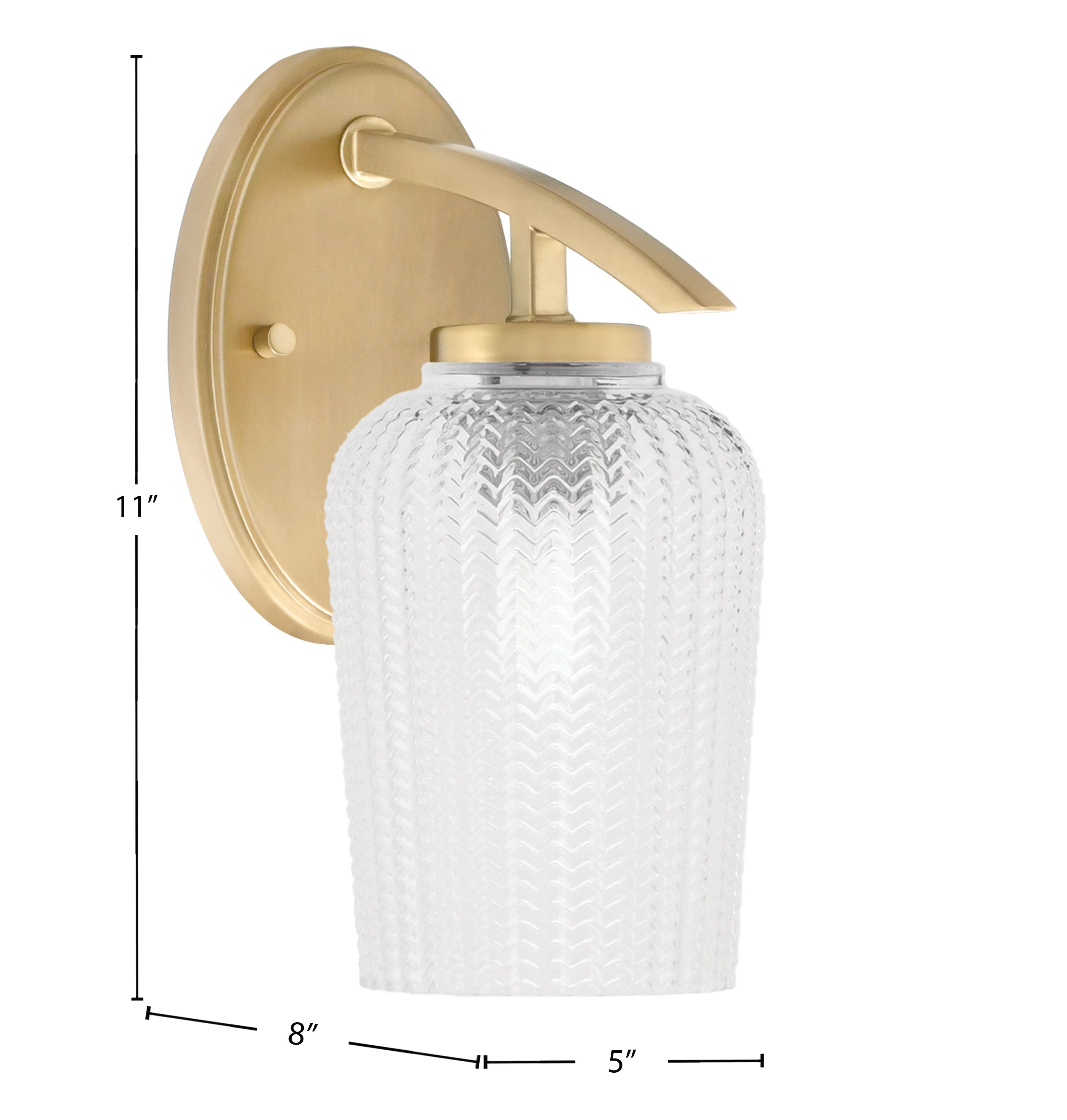 Kurve One Light Wall Sconce in New Age Brass with Clear Textured Glass Shade