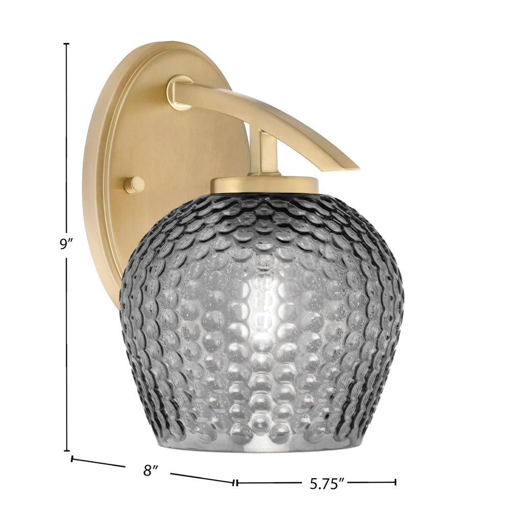 Kurve One Light Wall Sconce in New Age Brass with Smoke Textured Glass Shade